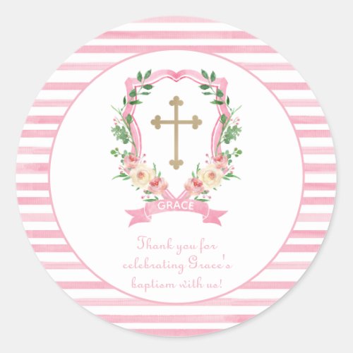 Pink Floral Baptism Thank You Classic Round Sticker