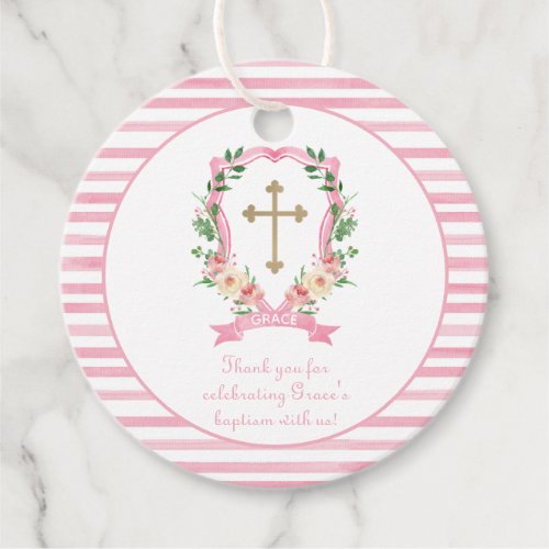 Pink Floral Baptism Thank You Favor Tags