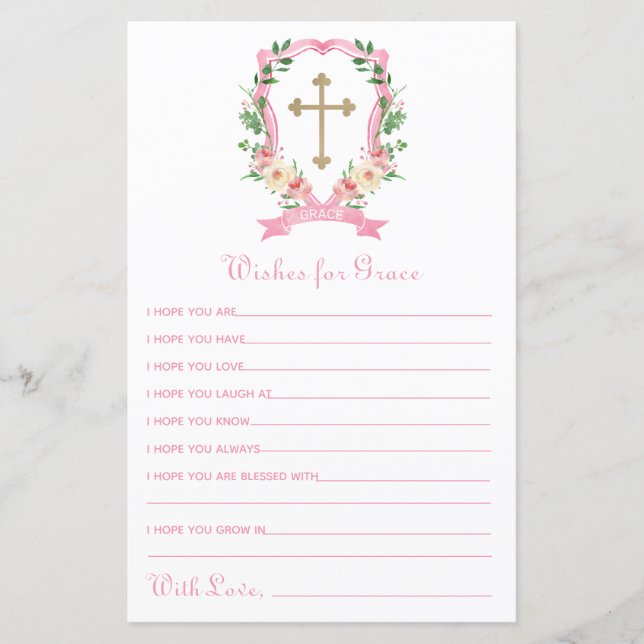 Pink Floral Baptism Wishes for Baby (Front)