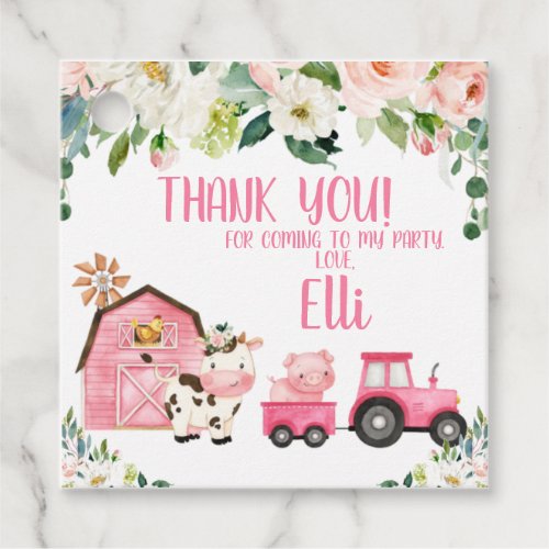 Pink Floral Barn Tractor Farm Birthday Tag