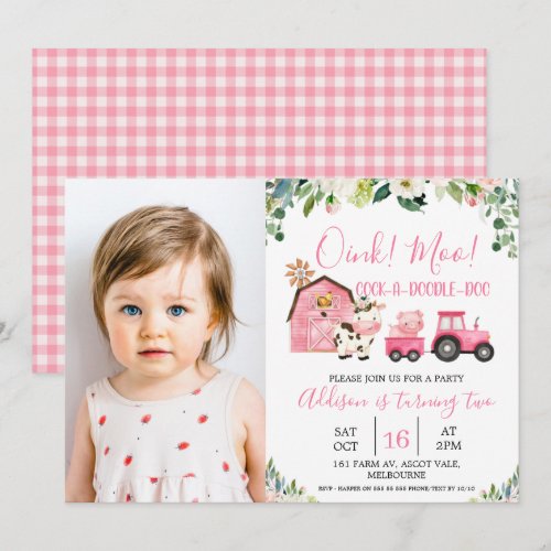 Pink Floral Barn Tractor Farm Photo Birthday