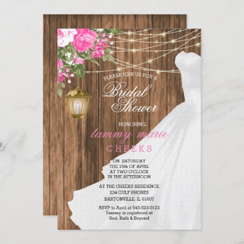 Pink Floral Barn Wood Bridal Shower Invitation