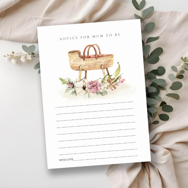 Pink Floral Bassinet Advice for Mum Baby Shower Enclosure Card (Creator Uploaded)
