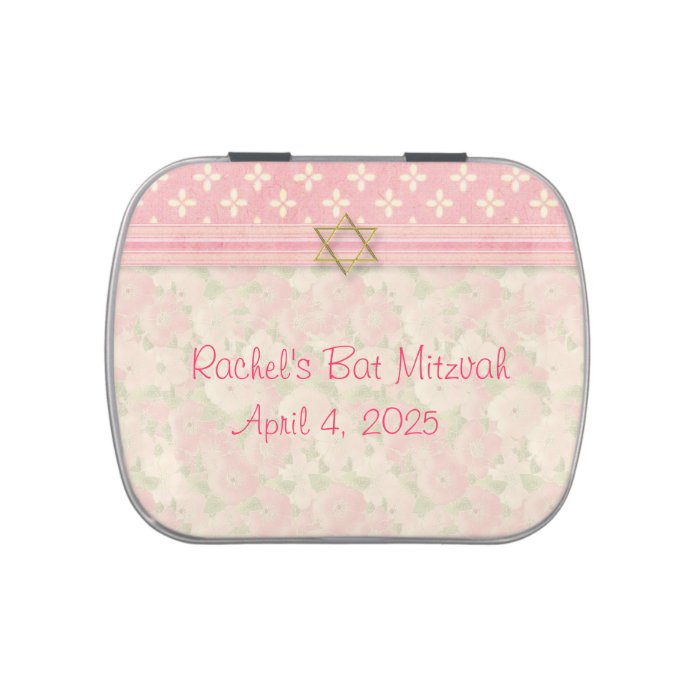 Pink Floral Bat Mitzvah Candy Tin