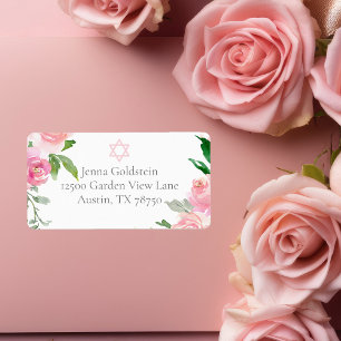 Pink Floral Bat Mitzvah Jewish Return Address Label