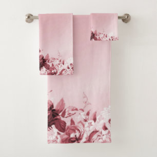 Pink Floral Bath Towel Set