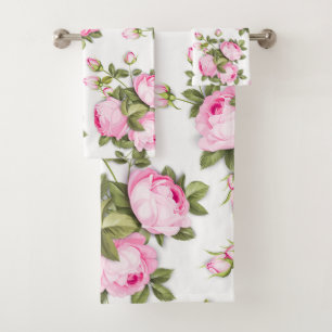 Pink Floral Bath Towel Set