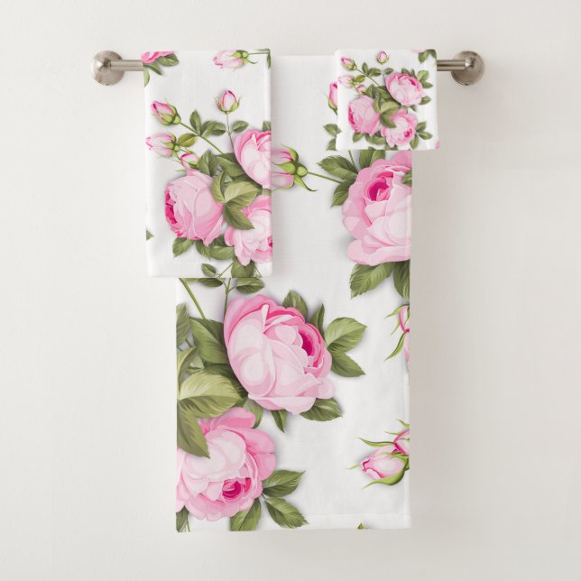   Pink Floral Bath Towel Set (Insitu)