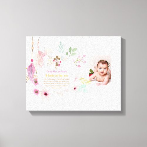 Pink Floral BAUTIZO Baptism Bible Verse Photo Girl Canvas Print