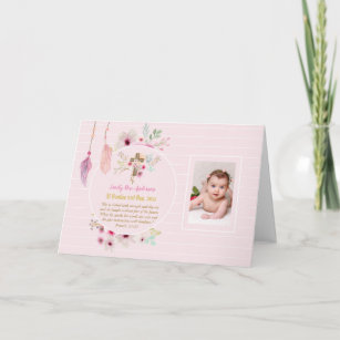 Pink Floral BAUTIZO Baptism Bible Verse Photo Girl Card