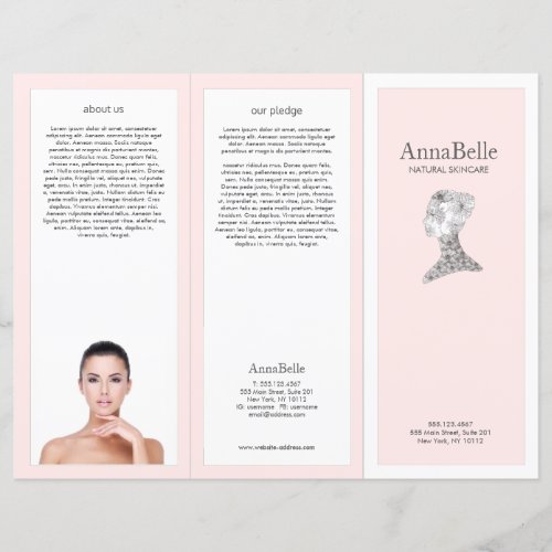 Pink Floral beauty Girl Spa Salon TriFold Brochure
