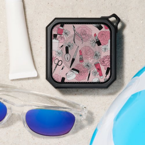 Pink Floral Beauty Products Pattern Bluetooth Speaker