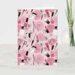 Pink Floral Beauty Products Pattern Card