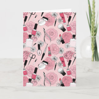 Pink Floral Beauty Products Pattern Card