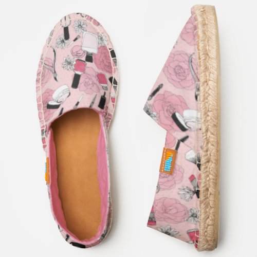 Pink Floral Beauty Products Pattern Espadrilles
