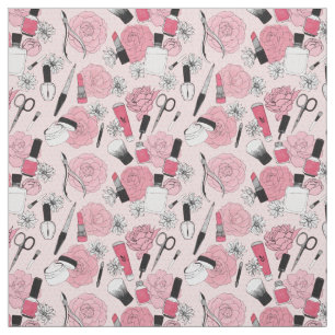 Pink Floral Beauty Products Pattern Fabric
