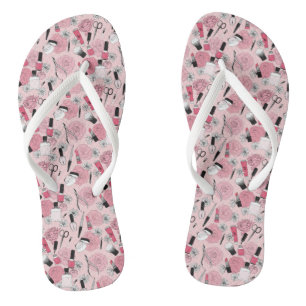 Pink Floral Beauty Products Pattern Flip Flops