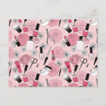 Pink Floral Beauty Products Pattern Holiday Postcard