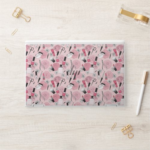 Pink Floral Beauty Products Pattern HP Laptop Skin