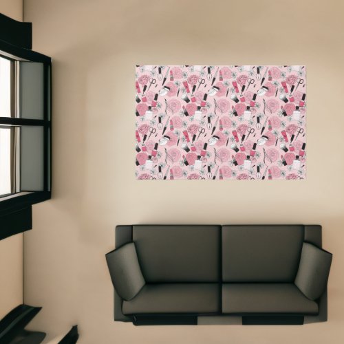 Pink Floral Beauty Products Pattern Rug