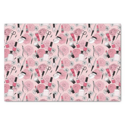 Pink Floral Beauty Products Pattern Tissue Paper