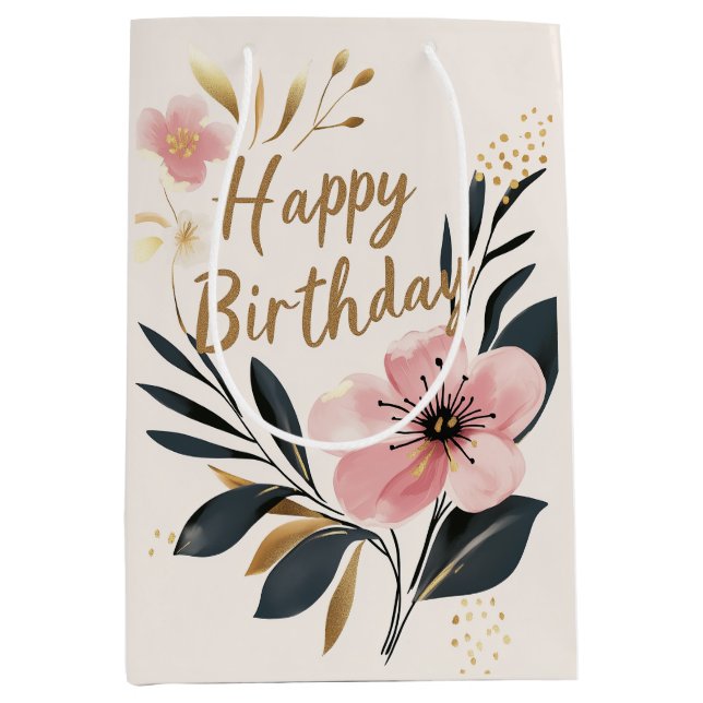 Pink Floral Best Friends Photo Birthday Medium Gift Bag (Front)