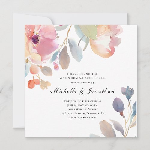 Pink Floral Bible Verse Christian Wedding      Invitation