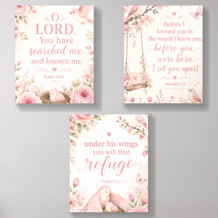 Pink Floral Bible Verse Nursery Wall Art Set Acrylic Photo Tile