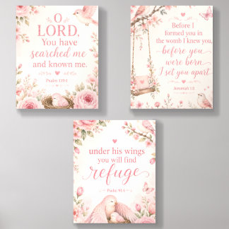 Pink Floral Bible Verse Nursery Wall Art Set Acrylic Photo Tile