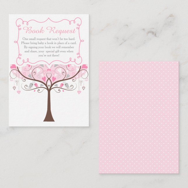 Pink Floral Bird Baby Shower Book Request Enclosure Card (Front/Back)