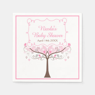 Pink Floral Bird Baby Shower Napkins