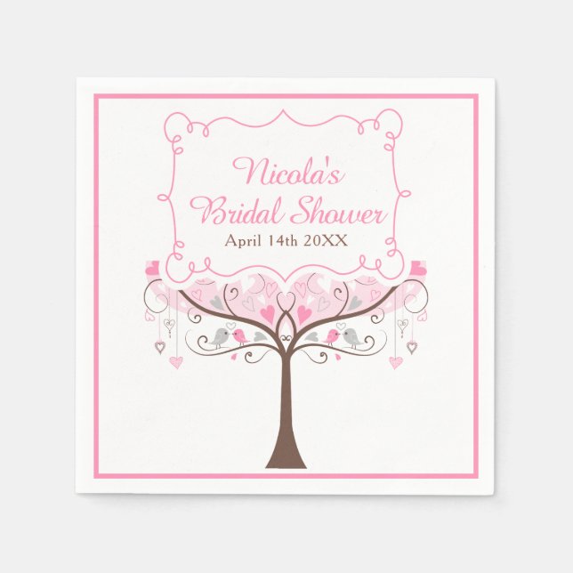 Pink Floral Bird Bridal Shower  Napkins (Front)