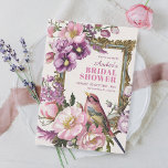 Pink floral bird watercolor bridal shower invitation