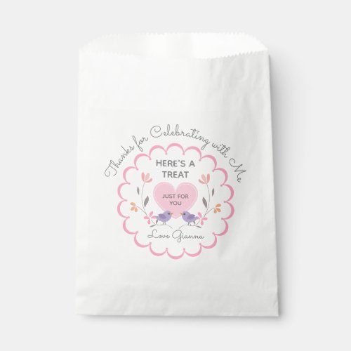 Pink Floral Birds and Heart Favor Bag