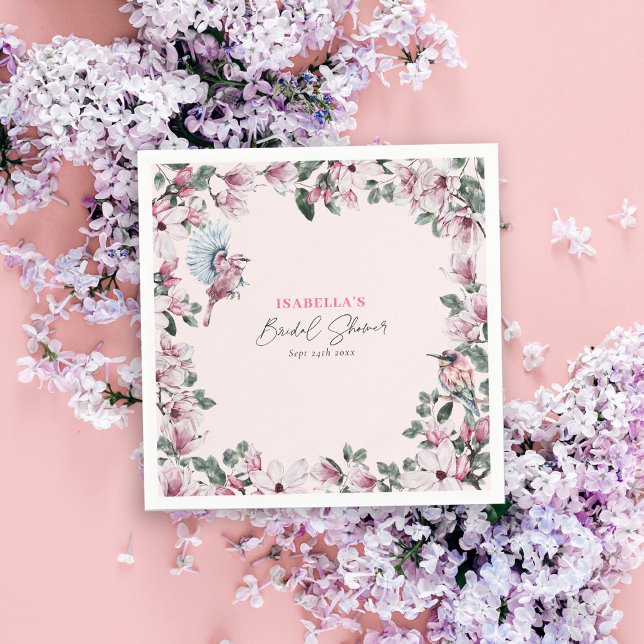 Pink Floral & Birds Elegant Bridal Shower Napkins (Creator Uploaded)