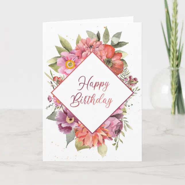 Pink floral Birthday card | Zazzle