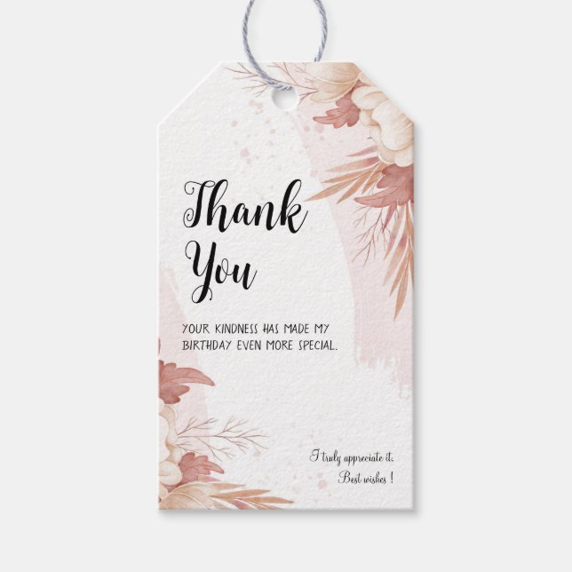 Pink Floral Birthday Gift Tag (Front)