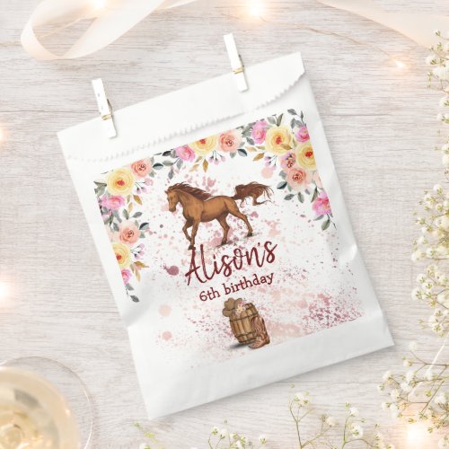 Pink Floral Birthday Horse Birthday Party Favor Bag