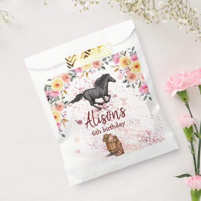 Pink Floral Birthday Horse Birthday Party Favor Bag (Sealed)