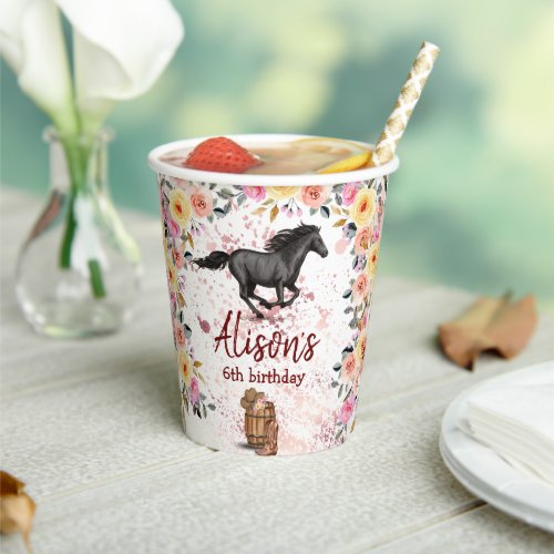 Pink Floral Birthday Horse Birthday Party Paper Cups