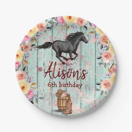Pink Floral Birthday Horse Birthday Party  Paper Plates