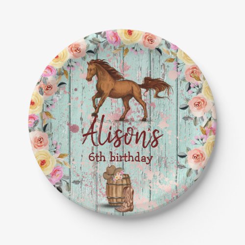 Pink Floral Birthday Horse Birthday Party Paper Plates