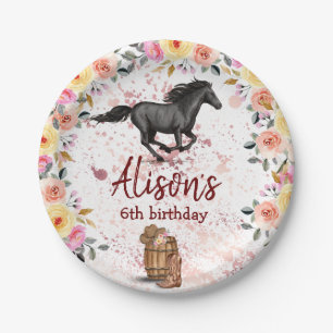 Pink Floral Birthday Horse Birthday Party Paper Plates