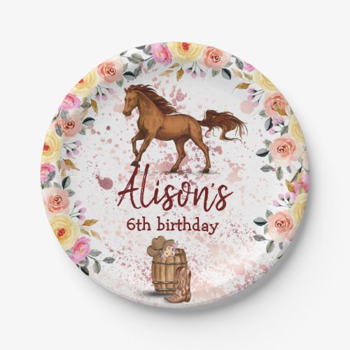 Pink Floral Birthday Horse Birthday Party Paper Plates