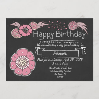 Pink Floral Birthday Invitation