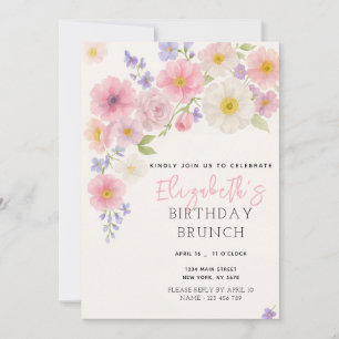 Pink Floral Birthday Invitation