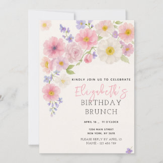 Pink Floral Birthday Invitation