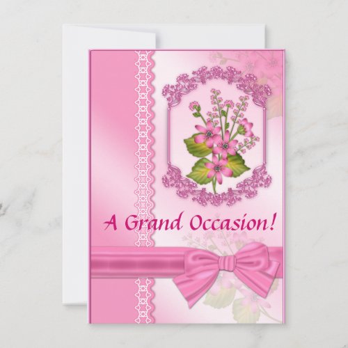Pink Floral Birthday Invitations Announcements