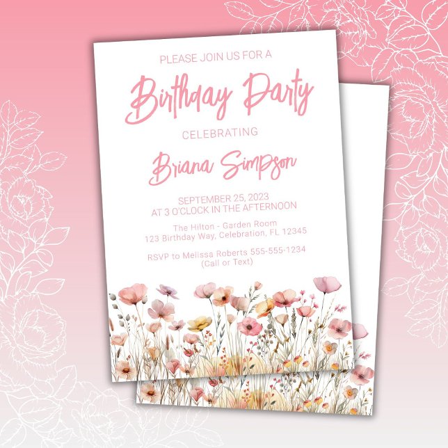 Pink Floral Birthday Party Invitation (Creator Uploaded)