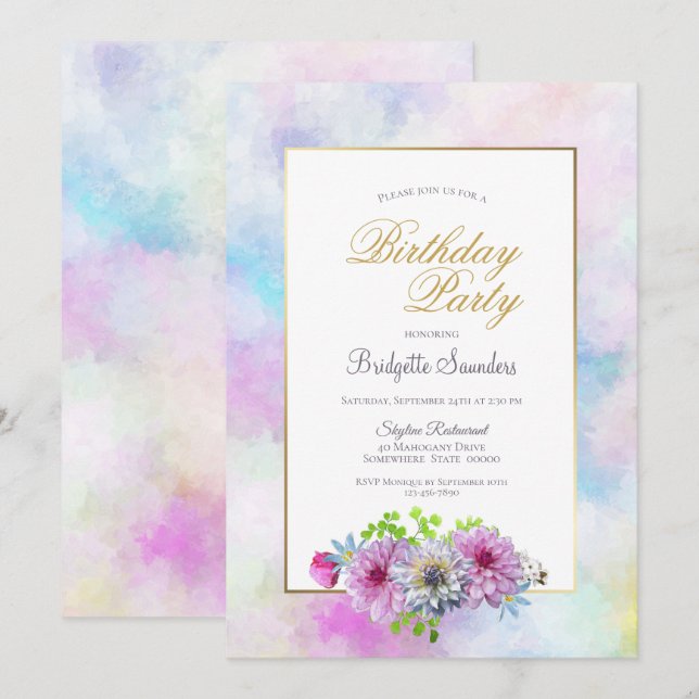 Pink Floral Birthday Party  Invitation (Front/Back)